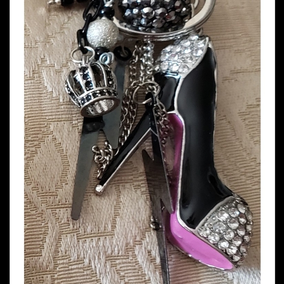 Black Rhinestone Shoe Purse Keychain/Handcrafted New - Picture 5 of 8
